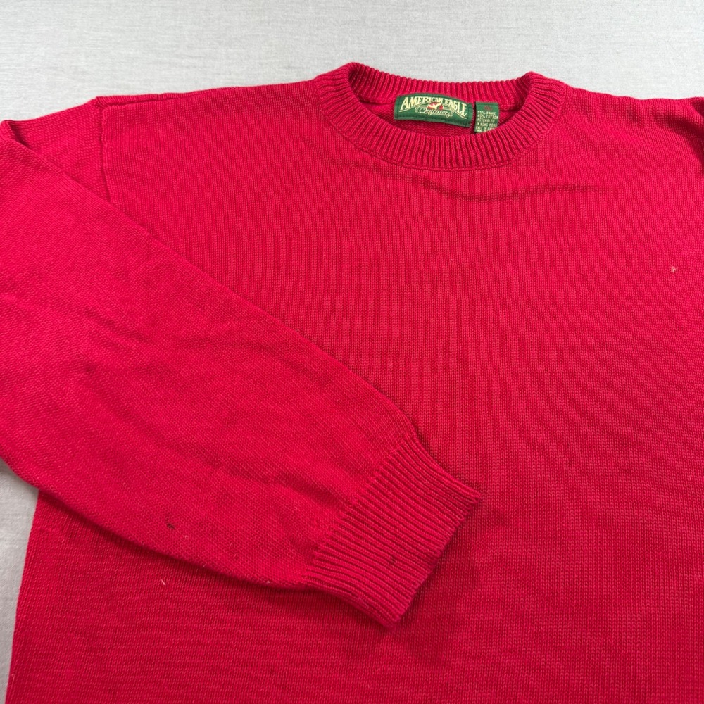 American Eagle Sweater Mens XL Red Good Vintage Crewneck Ramie Cotton Knit - Picture 2 of 8